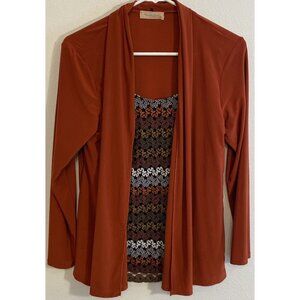 Front Of Closet Orange Brown Cardigan Size M Long Sleeve Open Shirt Layered